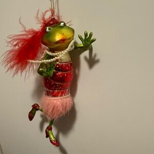 Frog Ornament with Red Dress and Pearls - Christmas